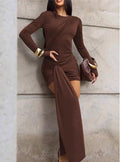 VESTIDO CAFE DRAPEADO