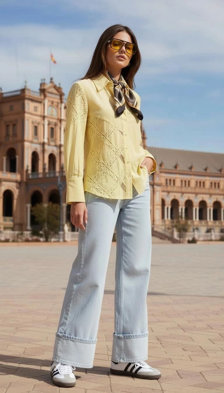 BLUSA CAMISERA CON ENCAJE