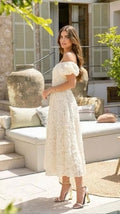 VESTIDO MIDI GUIPUR ROSETONES