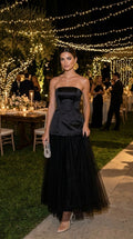 VESTIDO STRAPLESS MESH Y SATIN