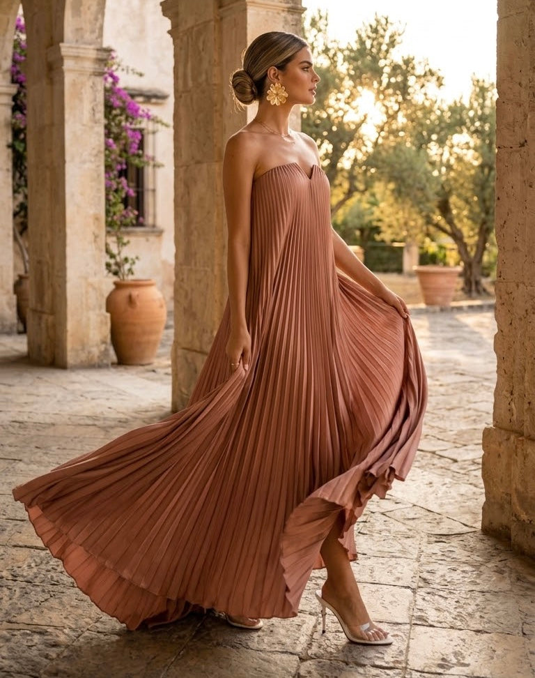 MAXI VESTIDO PLISADO STRAPLESS