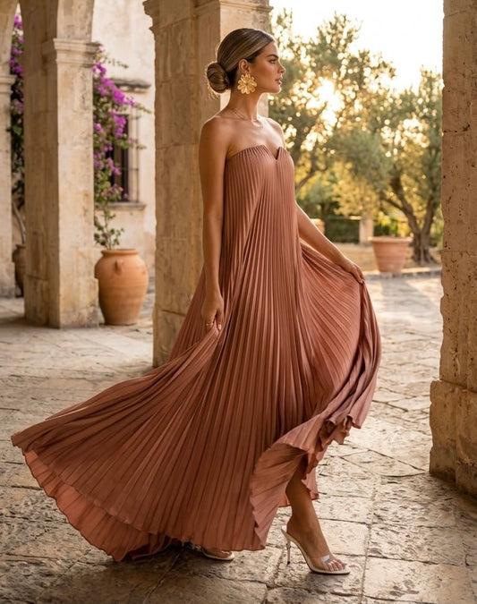MAXI VESTIDO PLISADO STRAPLESS