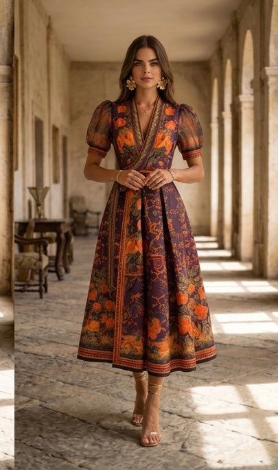 VESTIDO MIDI ENVOLVENTE ESTAMPADO