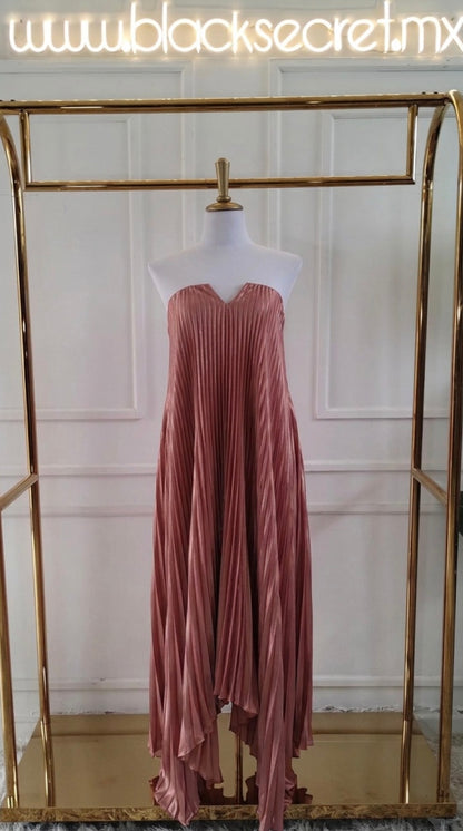MAXI VESTIDO PLISADO STRAPLESS