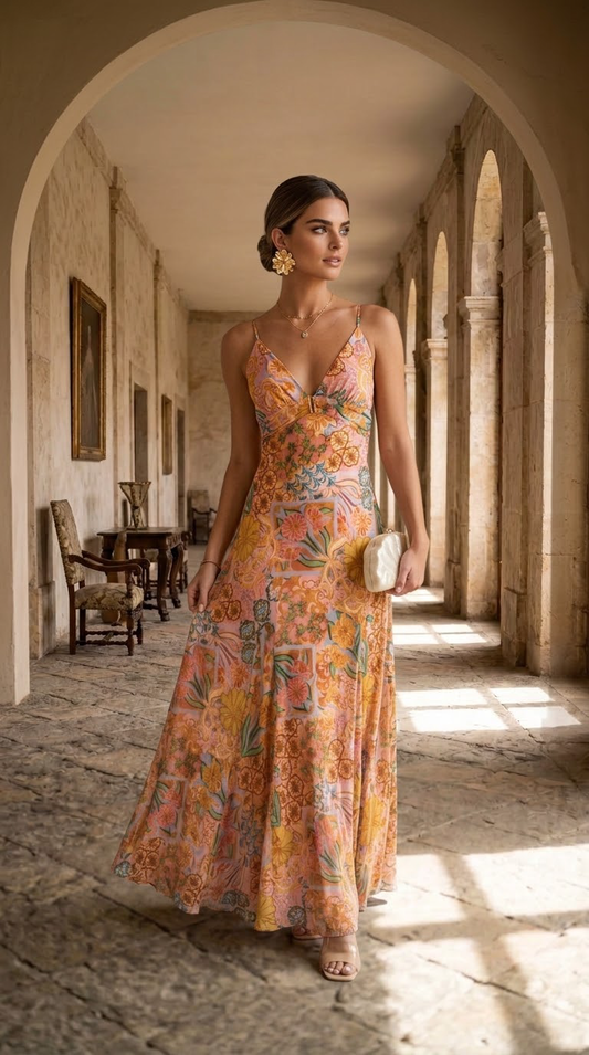 VESTIDO DURAZNO ESTAMPADO