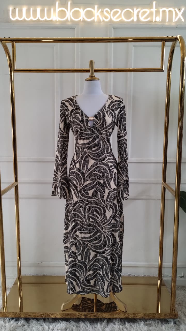VESTIDO ESTAMPADO EN IVORY/NEGRO